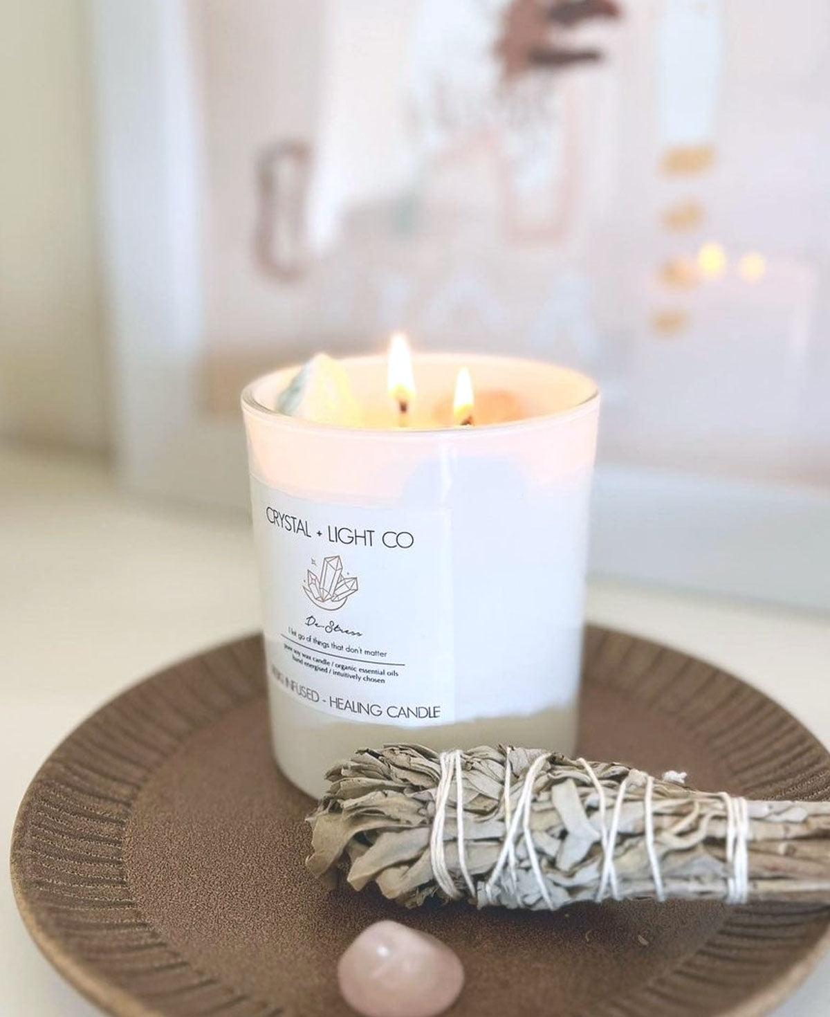 De-stress - Crystal Healing candle Large