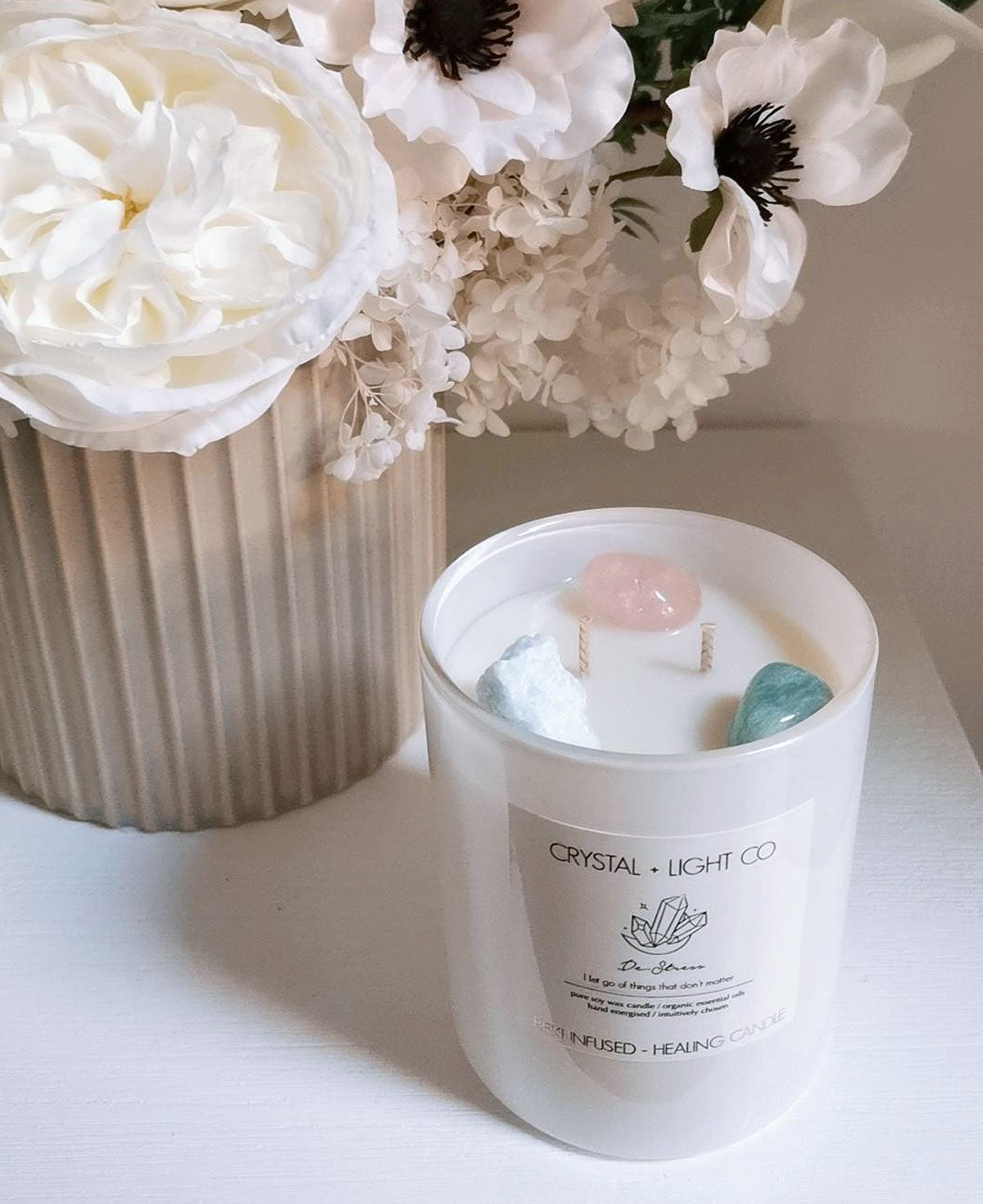 De-stress - Crystal Healing candle Large